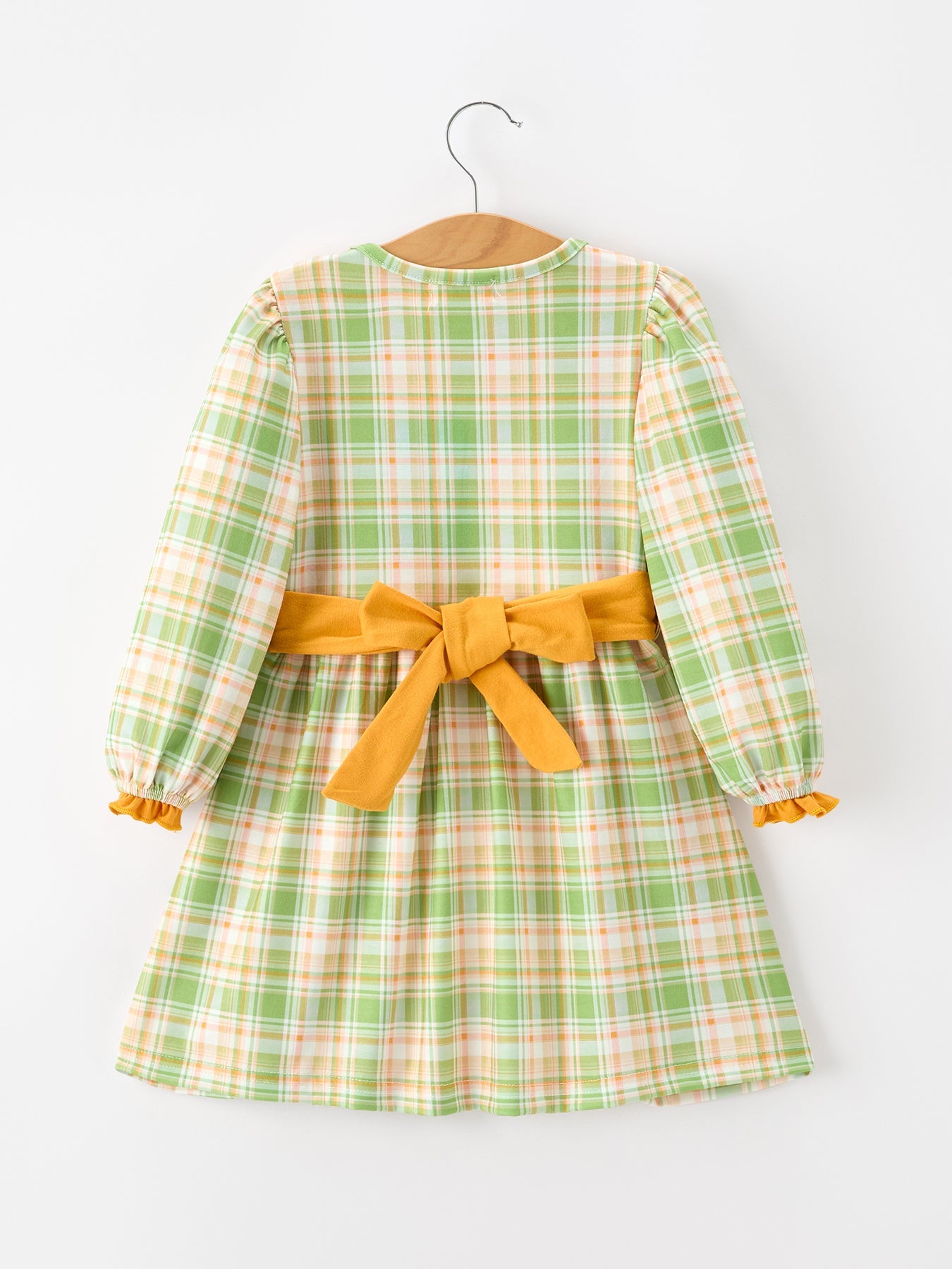 Thanksgiving Turkey Applique Plaid Girls Long Sleeve Dress by Rylee Faith Designs
