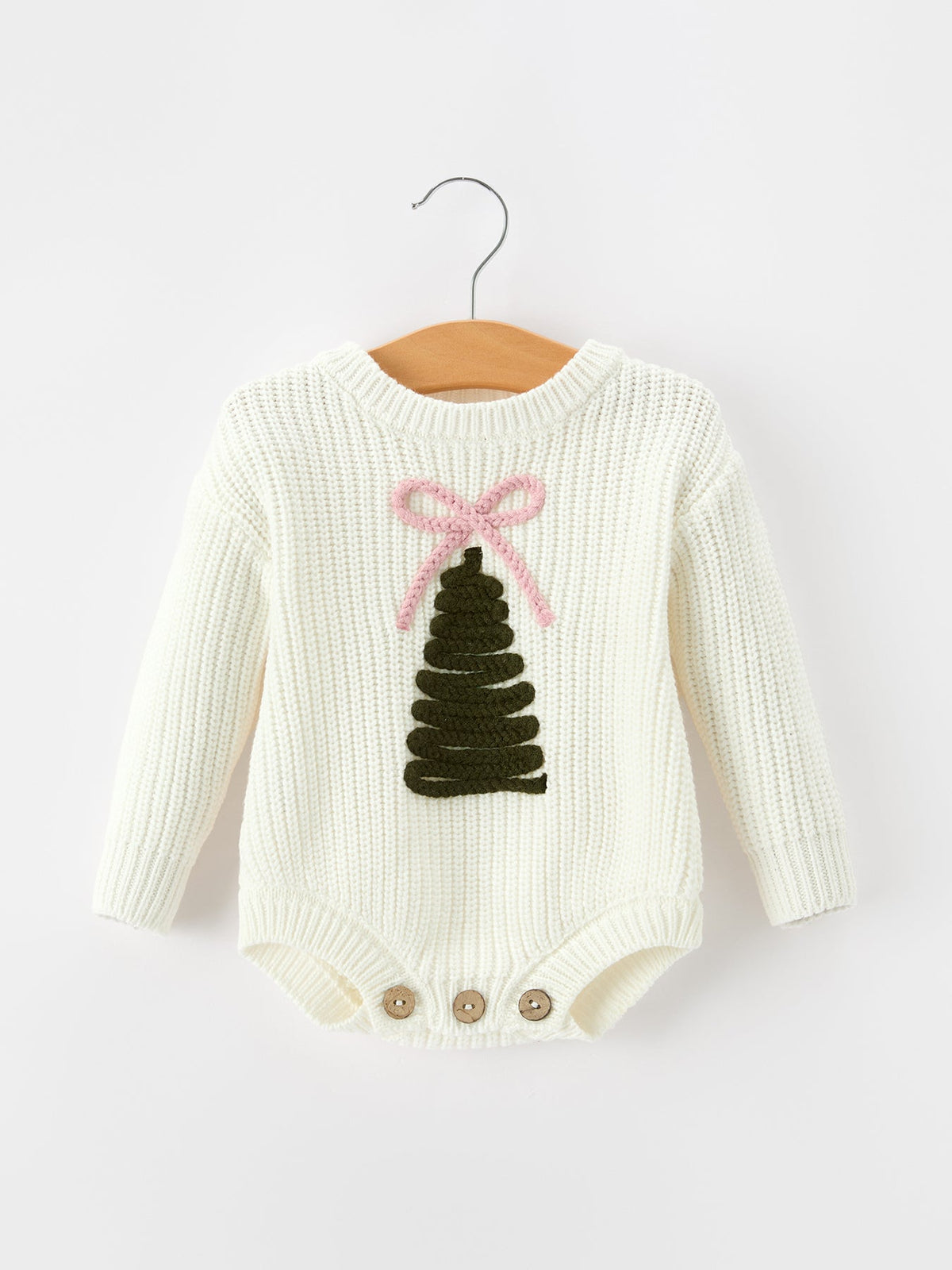 Winter Christmas Tree Girls Knit Romper Bow Long Sleeve by Rylee Faith Designs