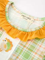 Thanksgiving Turkey Applique Plaid Girls Long Sleeve Dress by Rylee Faith Designs