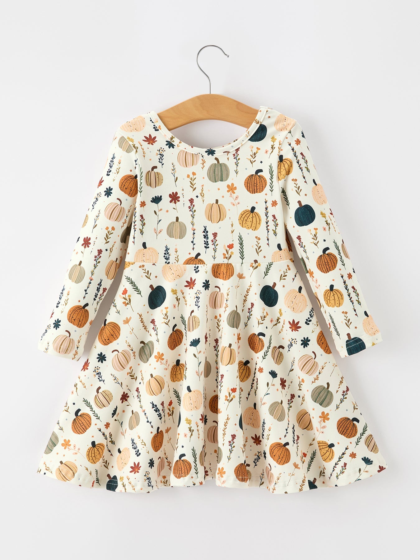 Polyester Spandex Long-Sleeve Pumpkin & Leaf Dress