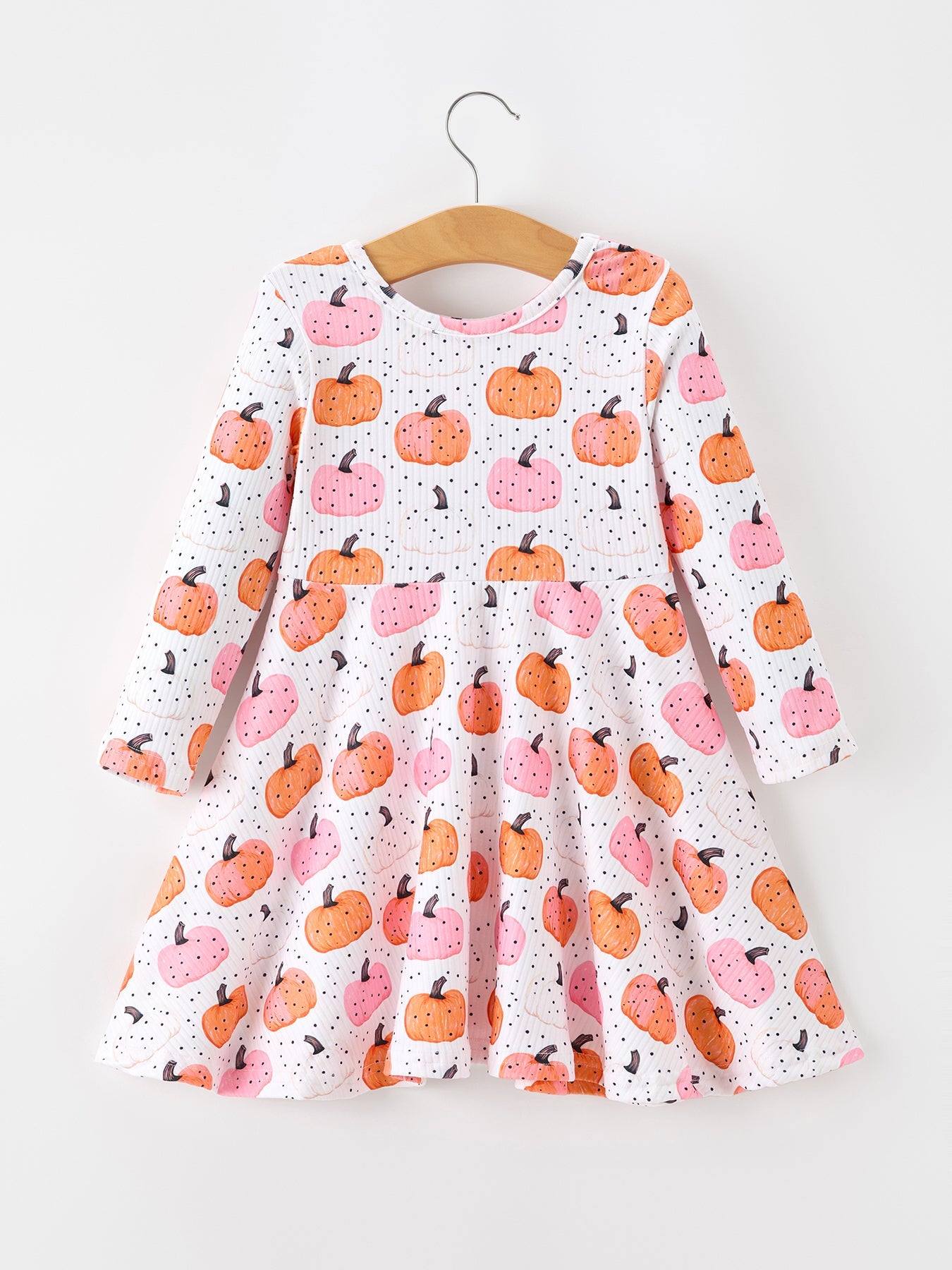 Girls Long Sleeve Twirl Dress - Fall Pumpkin Print
