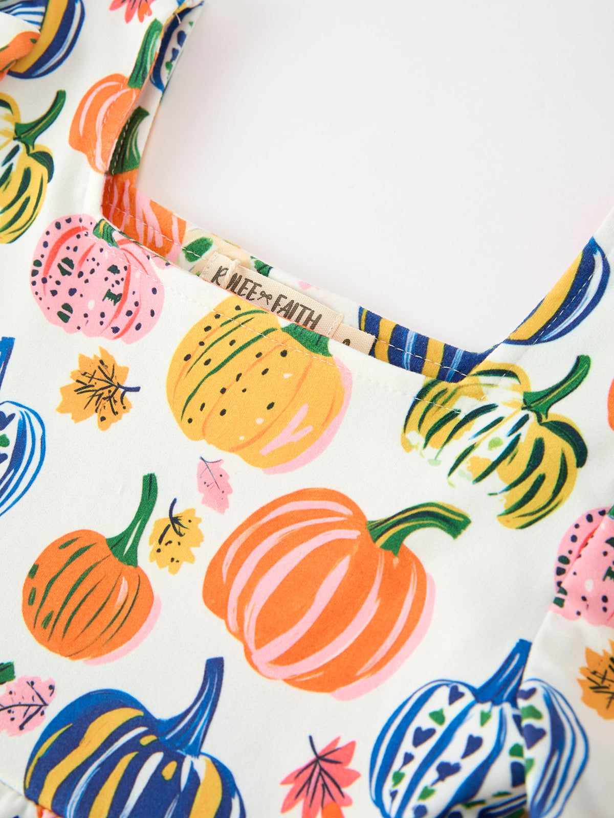 Pumpkin Print Polyester Spandex Girls Ruffle Hem Dress by Rylee Faith Designs (view 8 of 10)