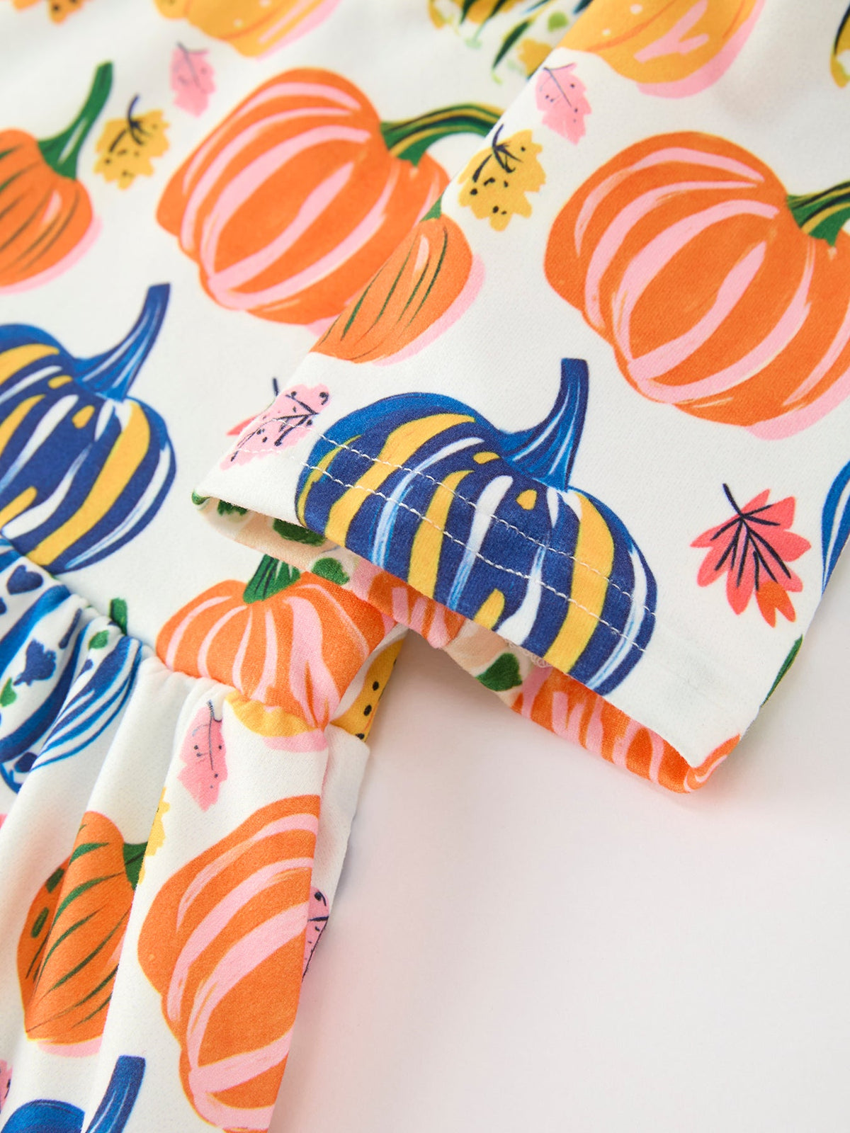 Pumpkin Print Polyester Spandex Girls Ruffle Hem Dress by Rylee Faith Designs (view 9 of 10)