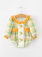 Thanksgiving Turkey Plaid Baby Girl Bubble Romper by Rylee Faith Designs