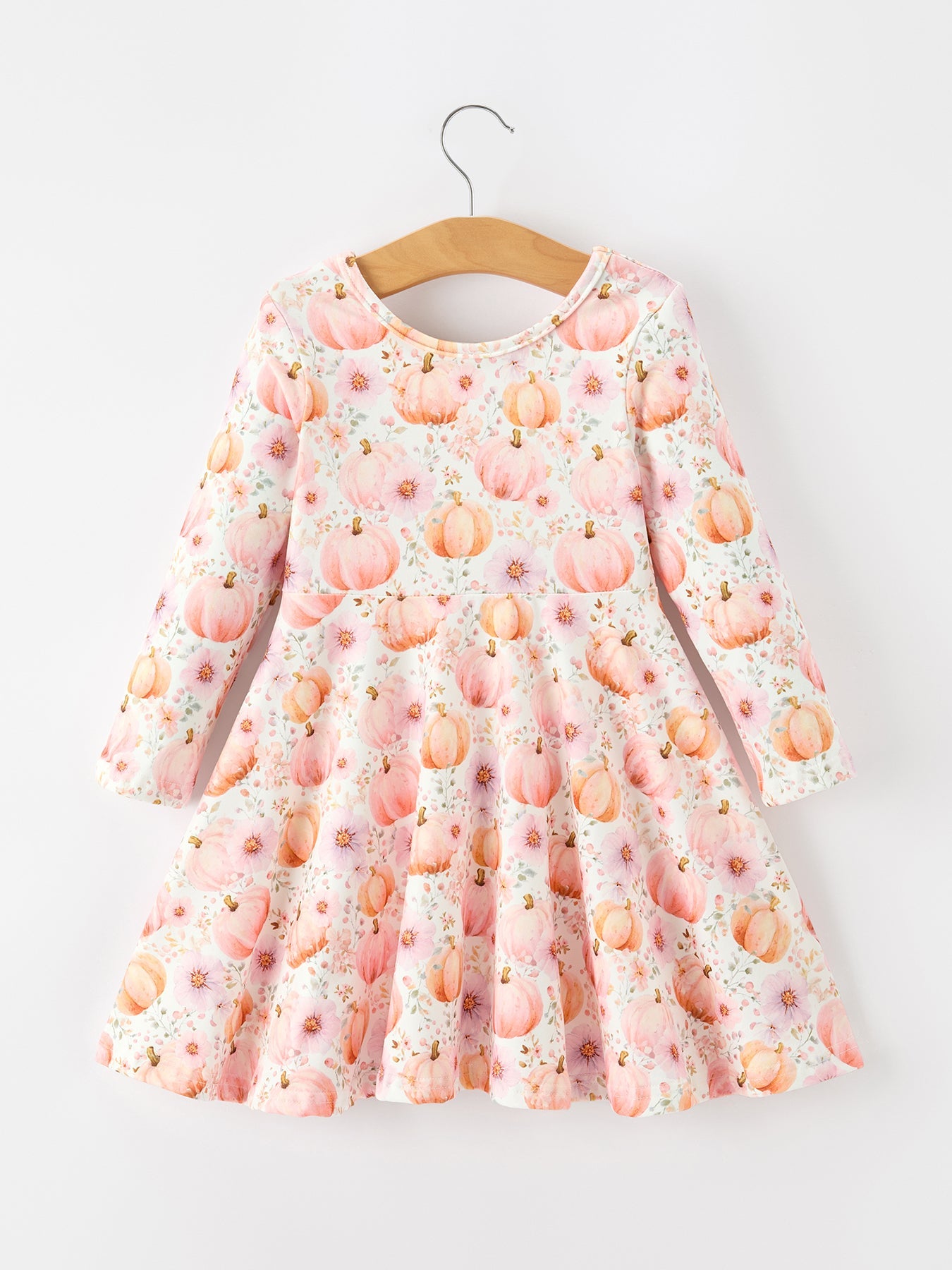 Polyester Spandex Girls Long Sleeve Twirl Dress - Pink Pumpkin