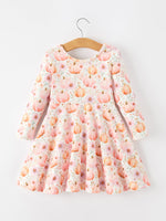 Polyester Spandex Girls Long Sleeve Twirl Dress - Pink Pumpkin by Rylee Faith Designs