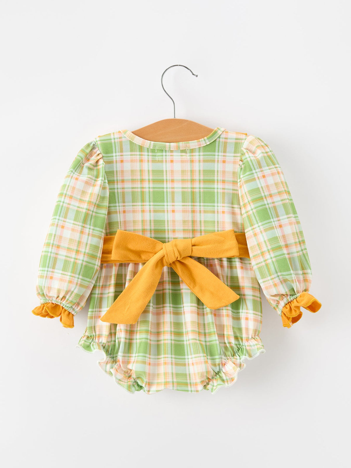 Thanksgiving Turkey Plaid Baby Girl Bubble Romper by Rylee Faith Designs