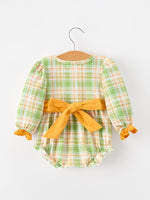 Thanksgiving Turkey Plaid Baby Girl Bubble Romper by Rylee Faith Designs