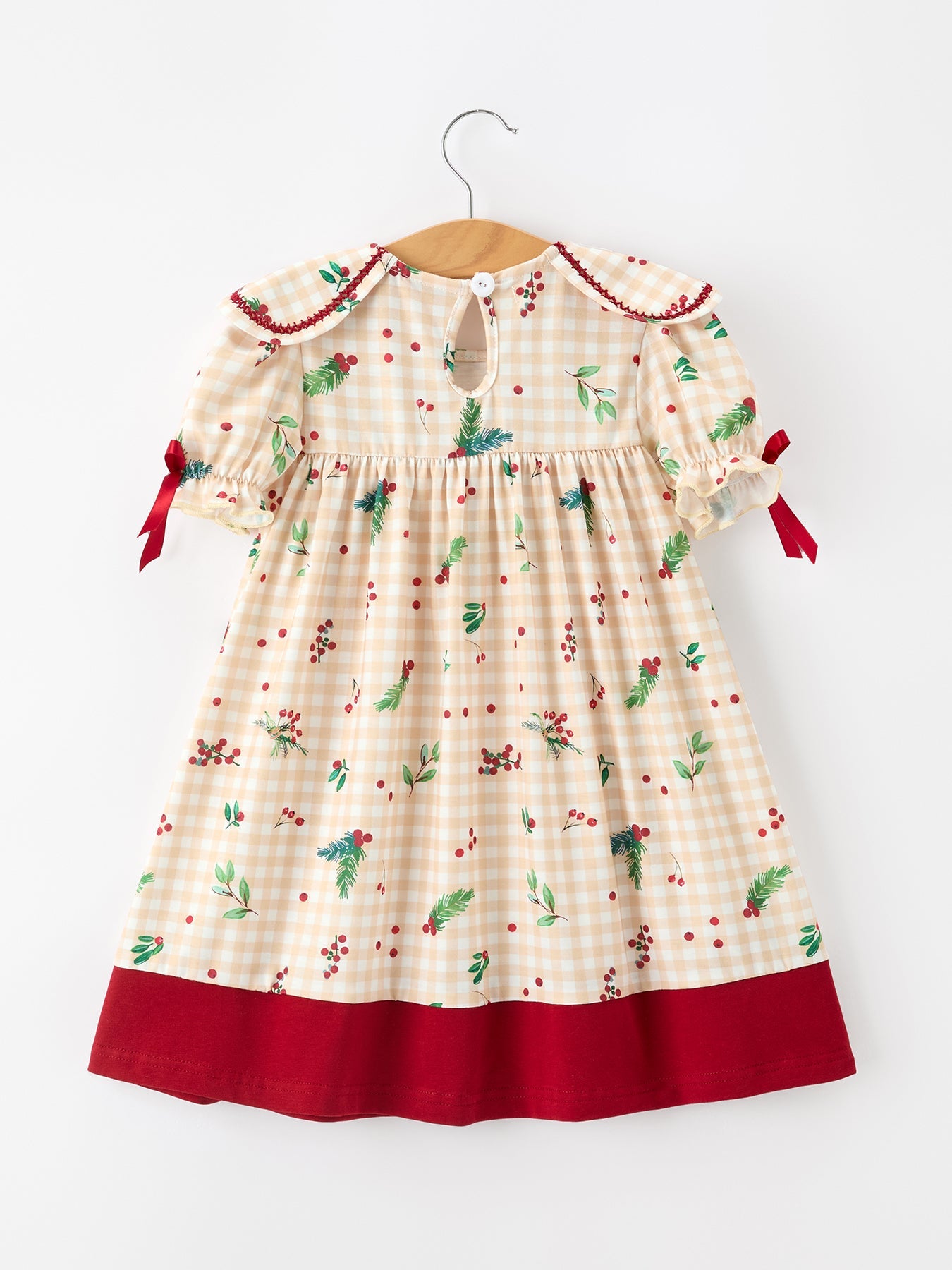 Gingham Girls Dress - Ruffle Collar Bow