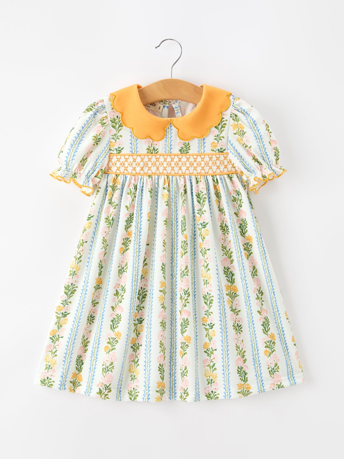 Baby Girl Smocked Floral Stripe Dress, Scallop Collar