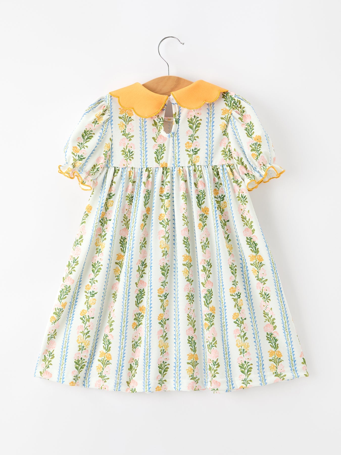 Baby Girl Smocked Floral Stripe Dress, Scallop Collar