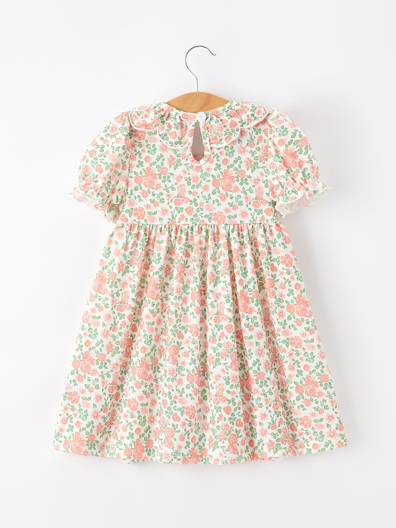 Fall Blush Floral Girls Dress Smocked Petal Collar