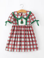 Christmas Tree Plaid Girls Dress Petals Collar Ruffle by Rylee Faith Designs