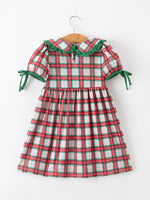 Christmas Tree Plaid Girls Dress Petals Collar Ruffle by Rylee Faith Designs