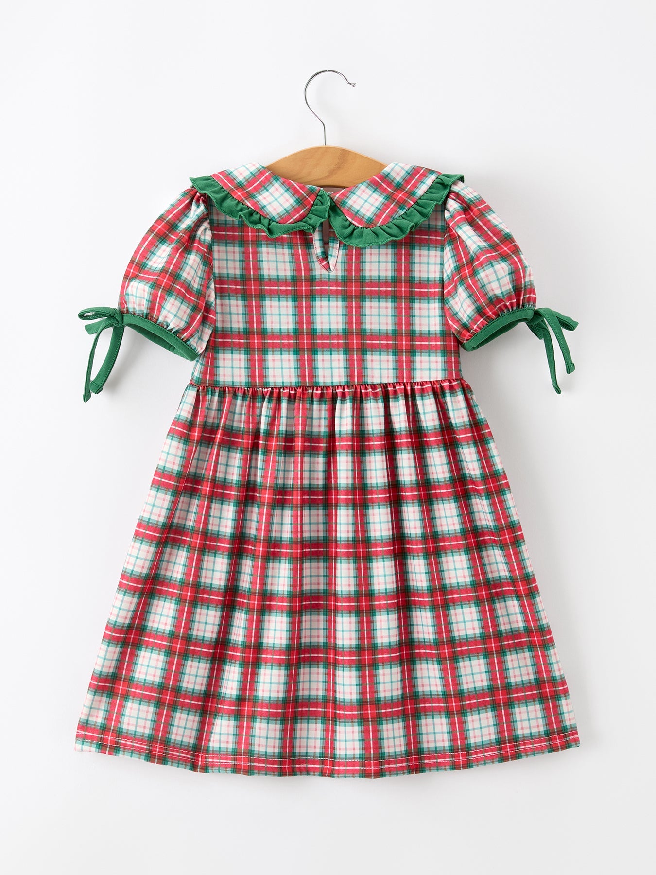 Christmas Tree Plaid Girls Dress Petals Collar Ruffle by Rylee Faith Designs