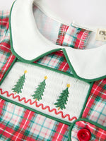 Christmas Tree Plaid Boys Romper Peter Pan Collar Smocked by Rylee Faith Designs