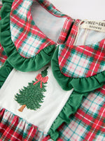 Christmas Tree Plaid Girls Dress Petals Collar Ruffle by Rylee Faith Designs