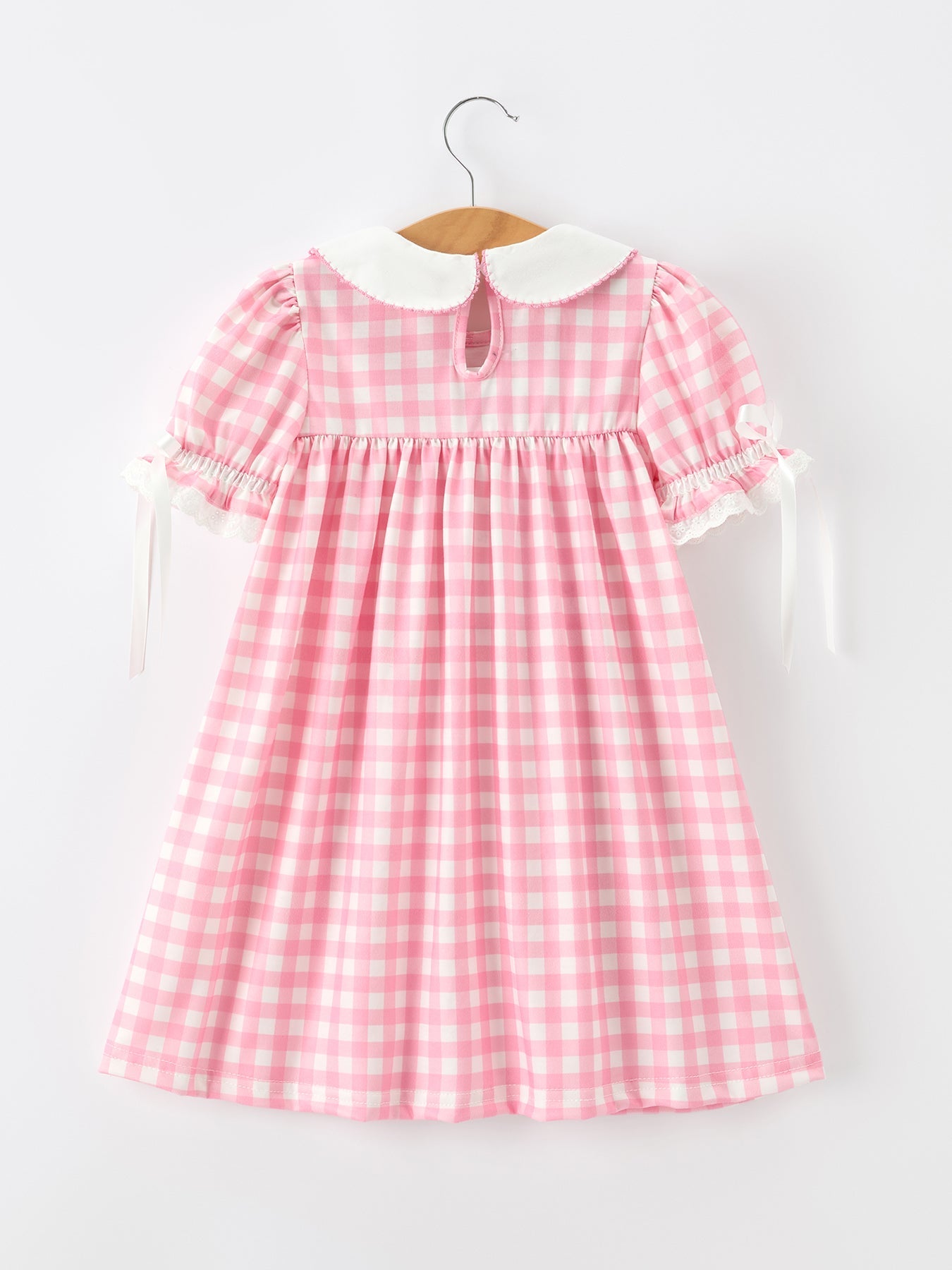 Polyester Spandex Girls Dress, Ghost Embroidered, Peter Pan Collar Bow