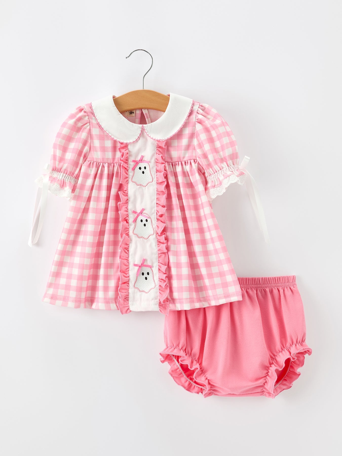 Girls Bloomer Set, Halloween Ghost Embroidered, Peter Pan Collar