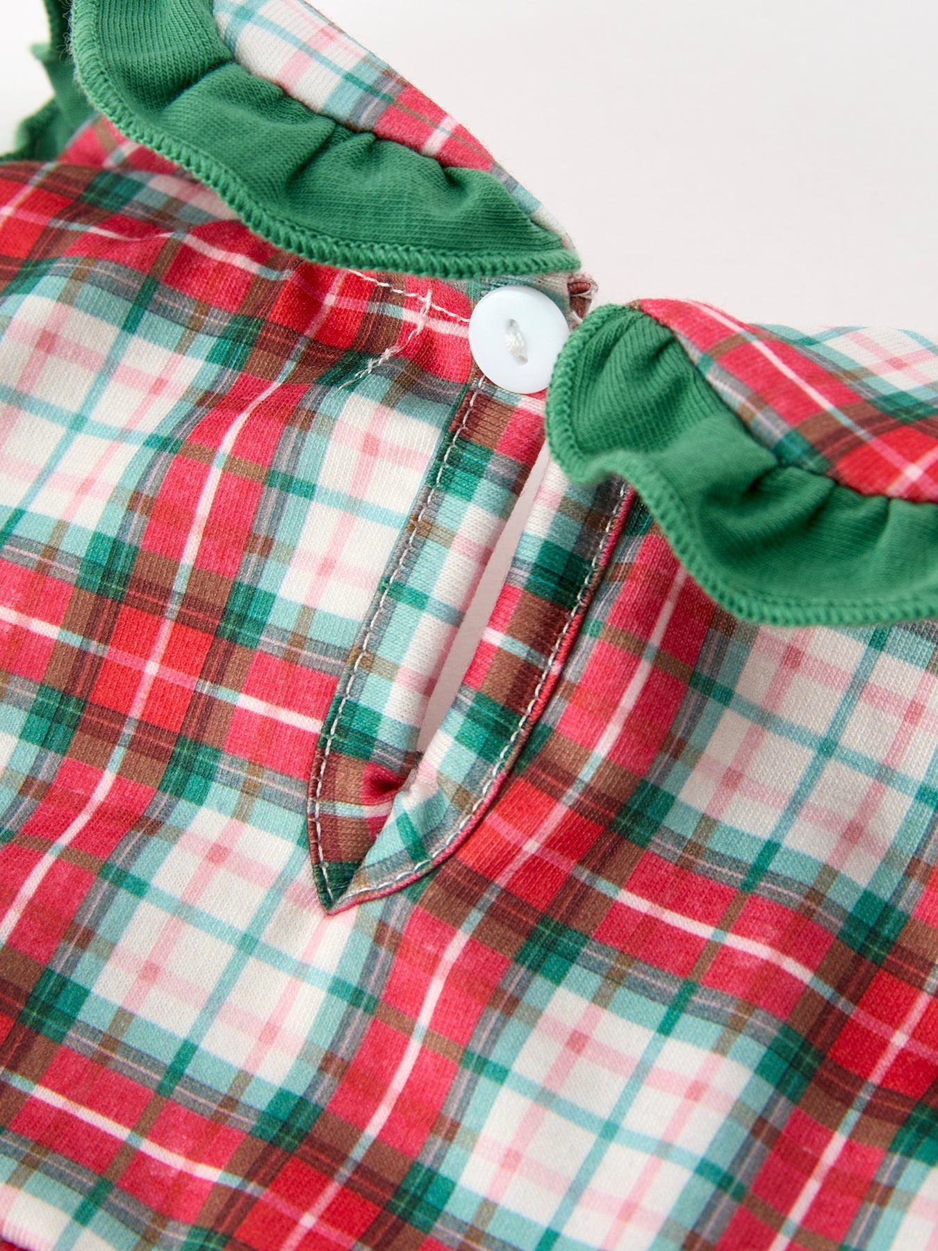 Christmas Tree Plaid Girls Romper Petals Collar Ruffle by Rylee Faith Designs