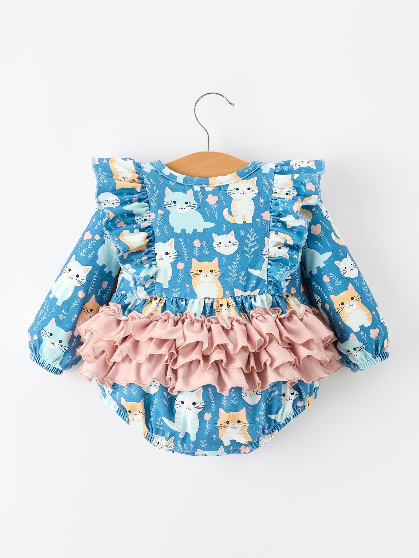 Fall Cat Print Girls Long Sleeve Romper