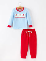 Christmas Santa Smocked Embroidered Boys Pant Set by Rylee Faith Designs