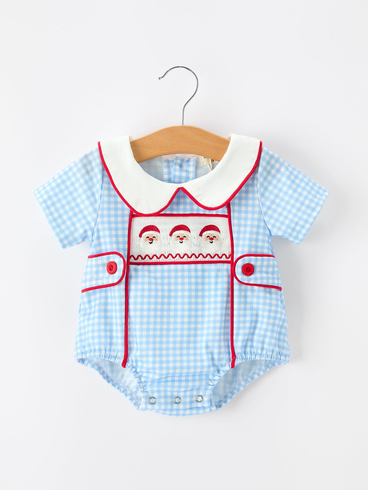 Christmas Santa Embroidered Boys Jon Jon Peter Pan Collar by Rylee Faith Designs
