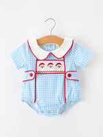 Christmas Santa Embroidered Boys Jon Jon Peter Pan Collar by Rylee Faith Designs