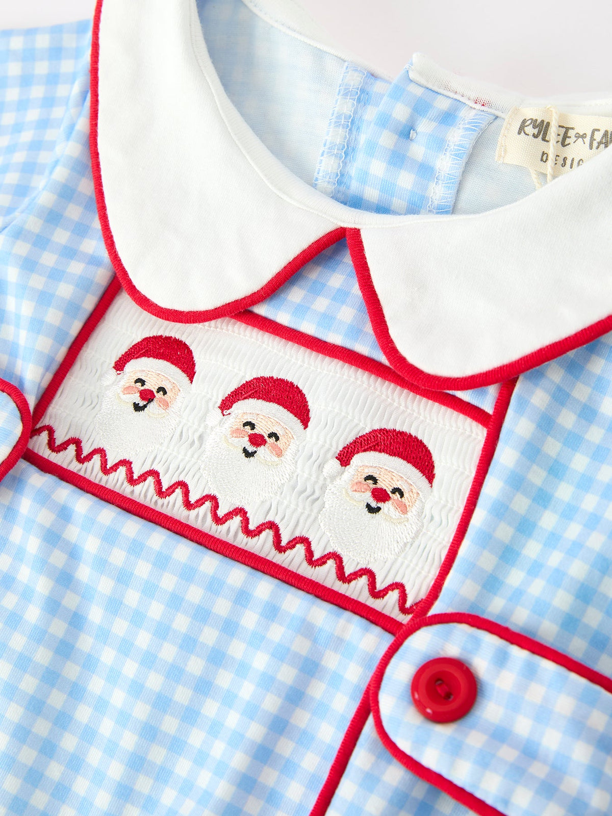 Christmas Santa Embroidered Boys Jon Jon Peter Pan Collar by Rylee Faith Designs