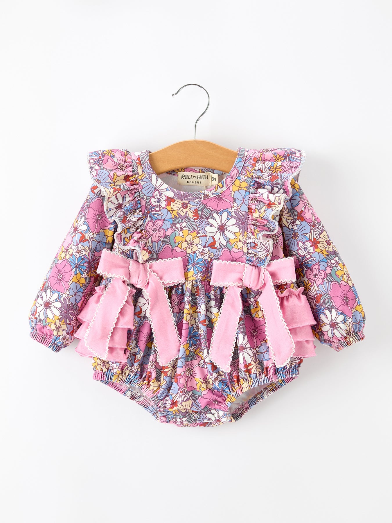 Fall Vintage Floral Print Girls Long Sleeve Romper by Rylee Faith Designs