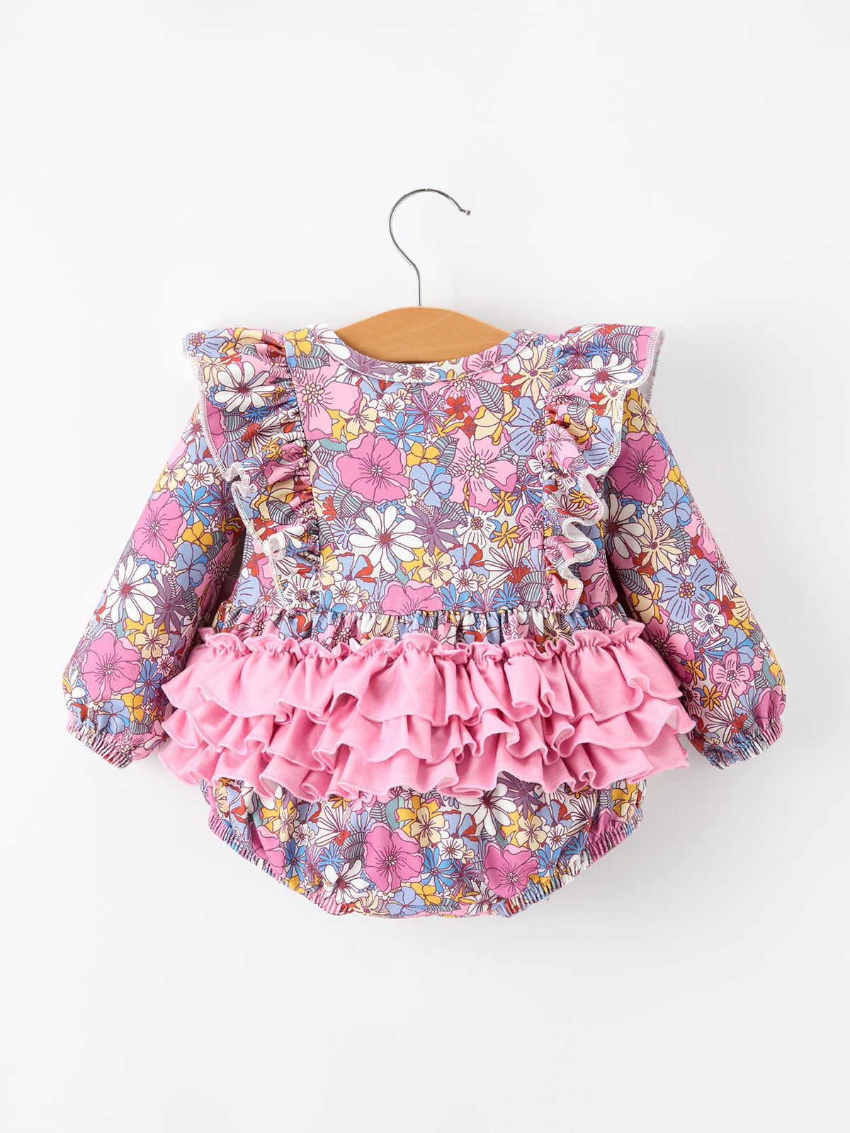 Fall Vintage Floral Print Girls Long Sleeve Romper by Rylee Faith Designs