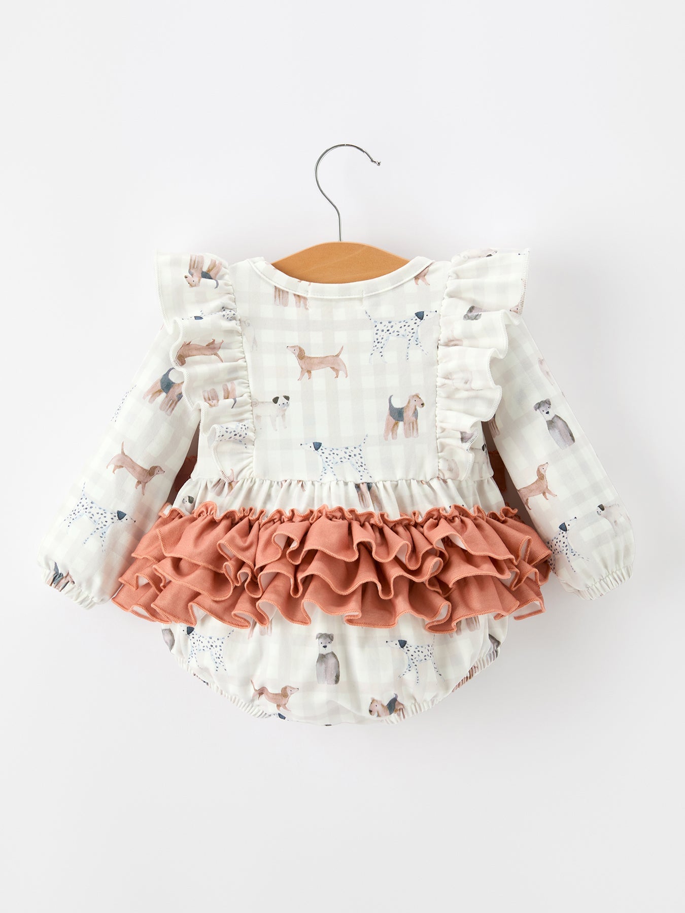 Fall Plaid Dog Print Long Sleeve Romper