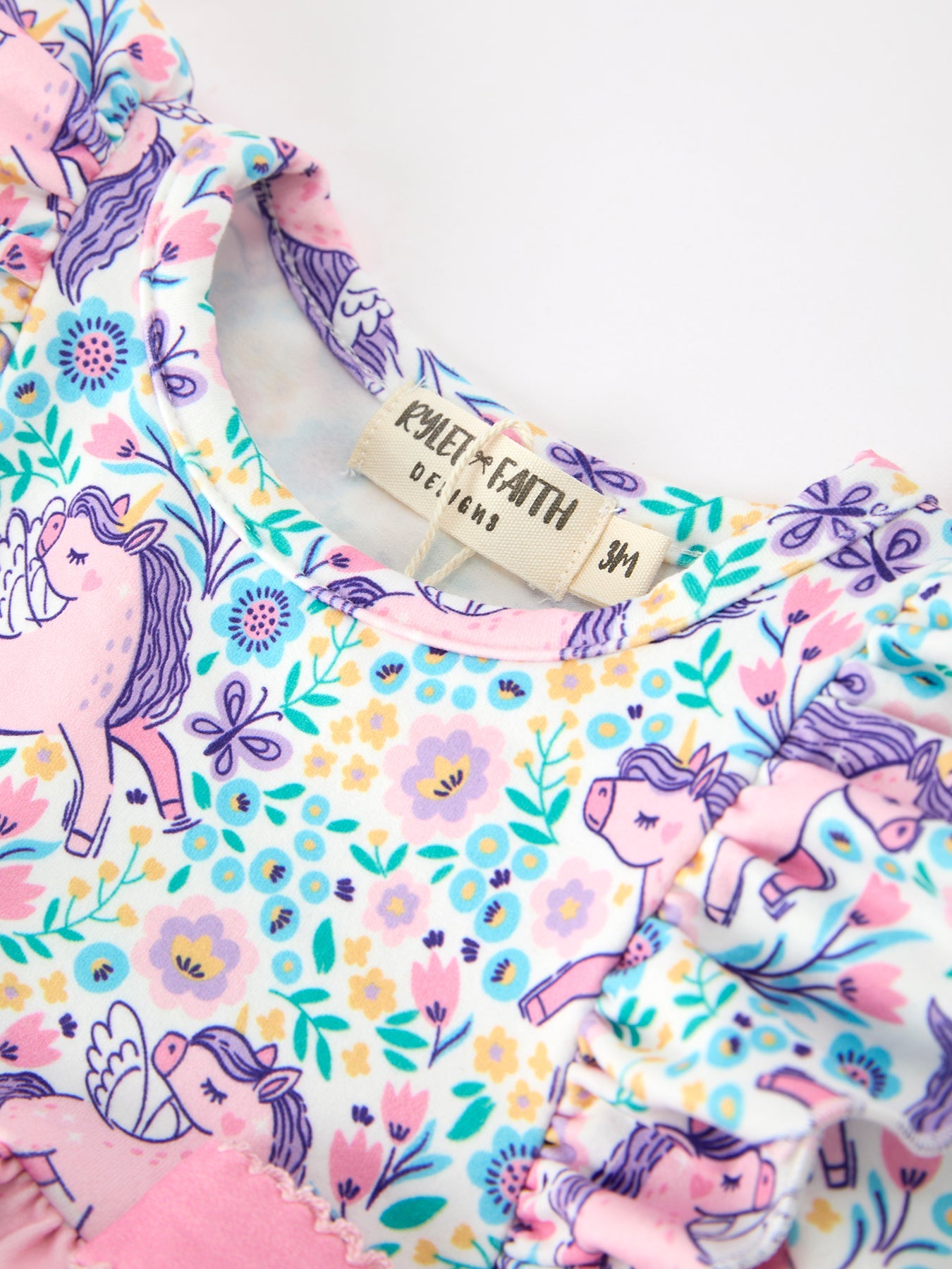 Polyester Spandex Romper, Unicorn Floral Print, Girls, Long Sleeve by Rylee Faith Designs