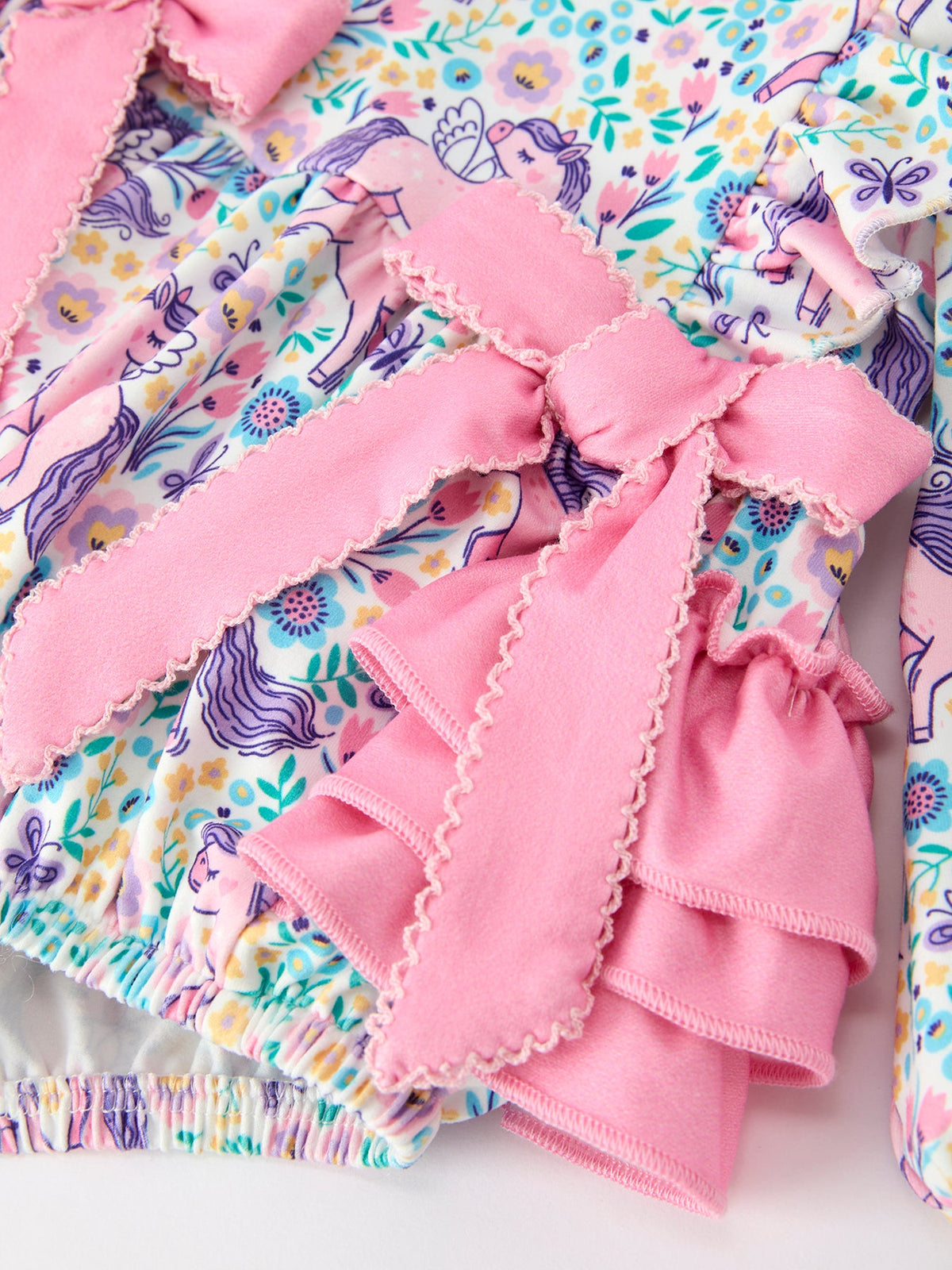 Polyester Spandex Romper, Unicorn Floral Print, Girls, Long Sleeve by Rylee Faith Designs