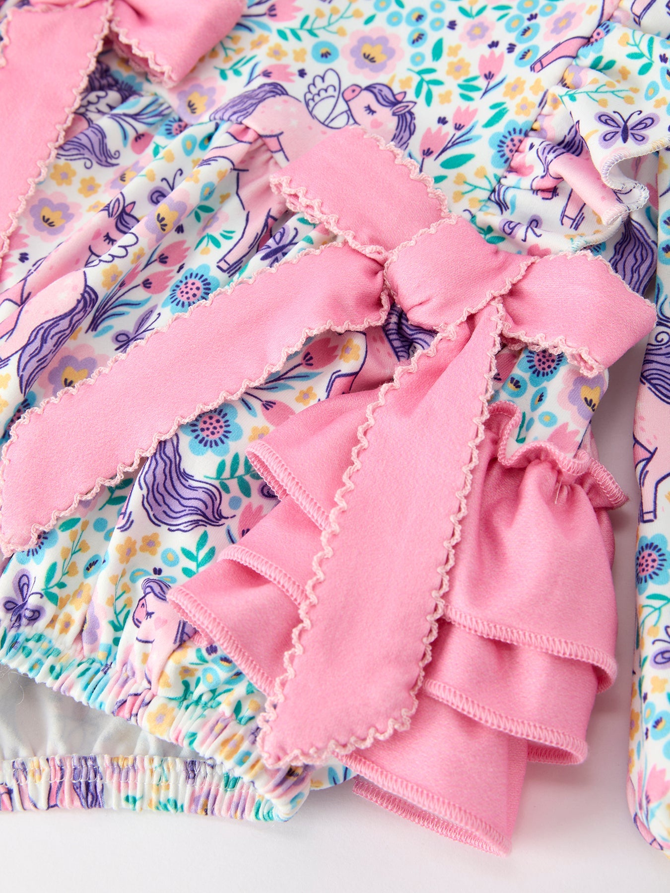 Polyester Spandex Romper, Unicorn Floral Print, Girls, Long Sleeve by Rylee Faith Designs
