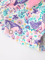 Polyester Spandex Romper, Unicorn Floral Print, Girls, Long Sleeve by Rylee Faith Designs