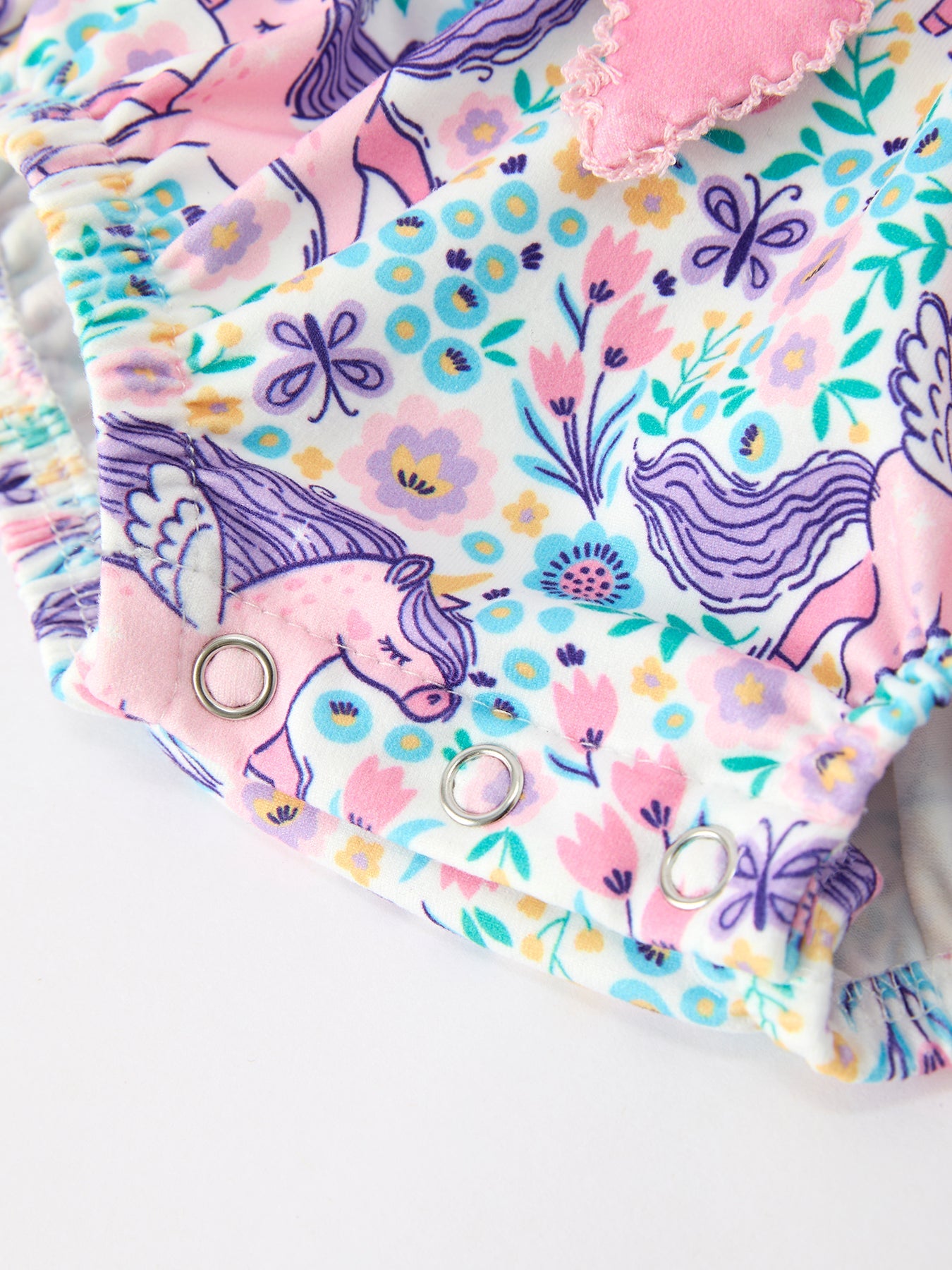 Polyester Spandex Romper, Unicorn Floral Print, Girls, Long Sleeve by Rylee Faith Designs