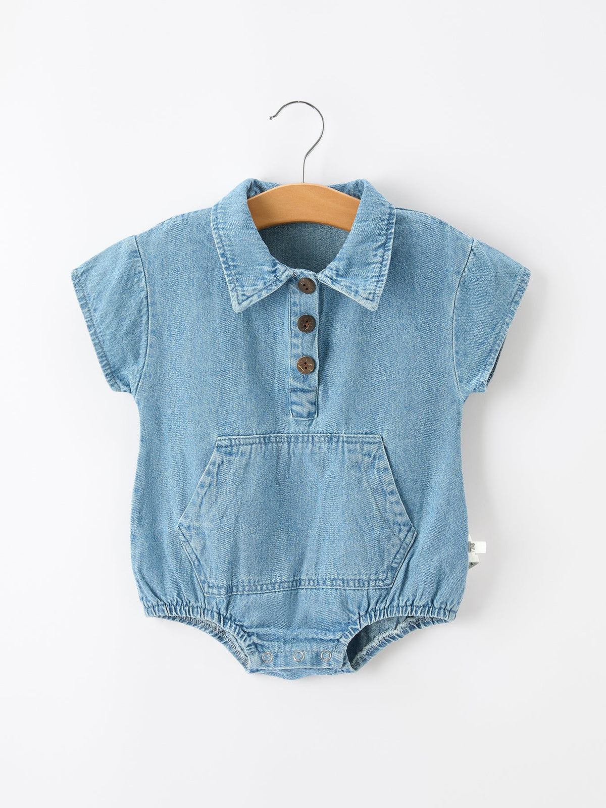 Baby Denim Romper Short Sleeve Polo Bodysuit by Rylee Faith Designs