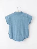 Baby Denim Romper Short Sleeve Polo Bodysuit by Rylee Faith Designs
