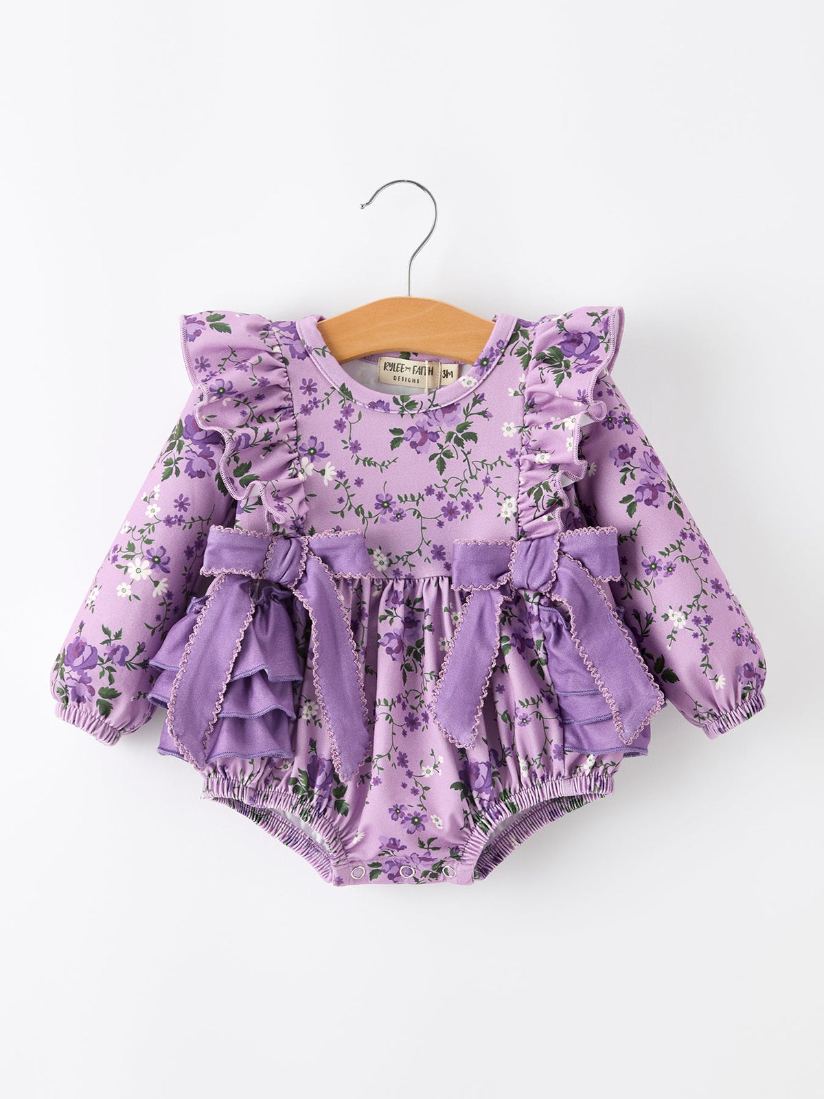 Polyester Spandex Floral Ruffle Long Sleeve Romper by Rylee Faith Designs