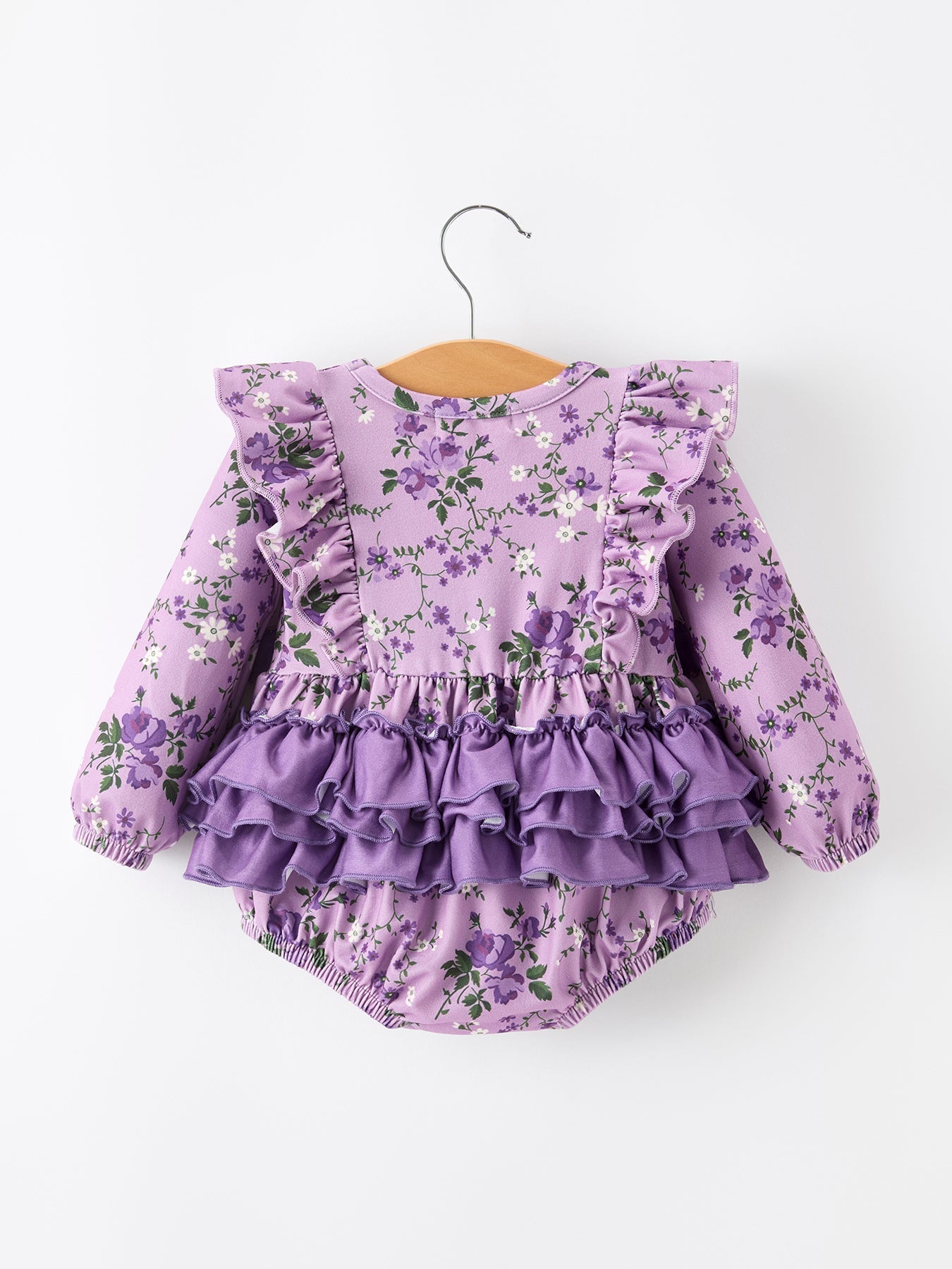 Polyester Spandex Floral Ruffle Long Sleeve Romper