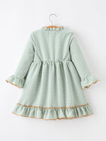 Fall Plaid Girls Dress Pumpkin Applique Ruffle Button Dress by Rylee Faith Designs