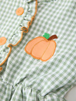 Fall Plaid Girls Dress Pumpkin Applique Ruffle Button Dress by Rylee Faith Designs