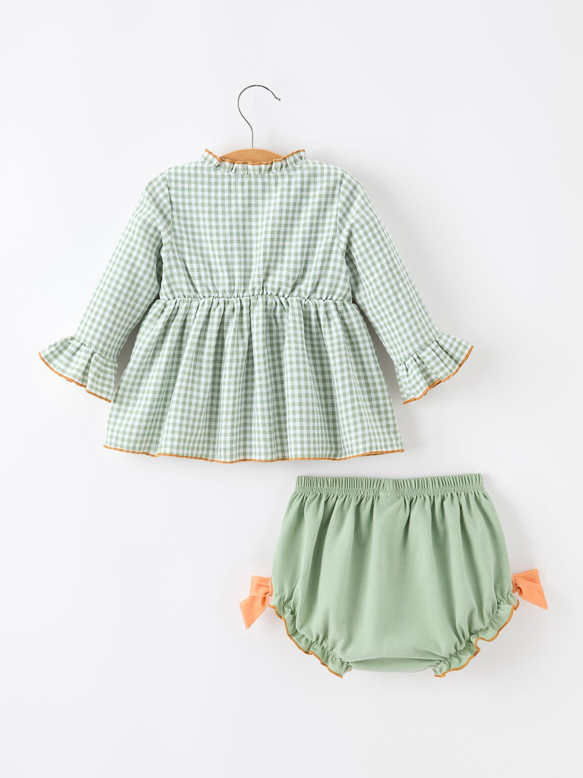 Fall Plaid Baby Girl Outfit Set Pumpkin Applique Ruffle Top Bloomer by Rylee Faith Designs