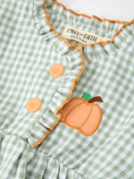 Fall Plaid Baby Girl Outfit Set Pumpkin Applique Ruffle Top Bloomer by Rylee Faith Designs