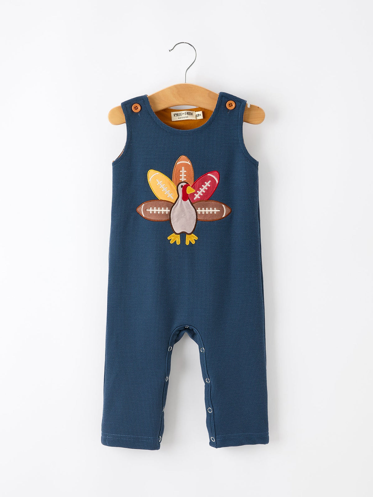 Thanksgiving Turkey Applique Baby Waffle Romper Sleeveless by Rylee Faith Designs