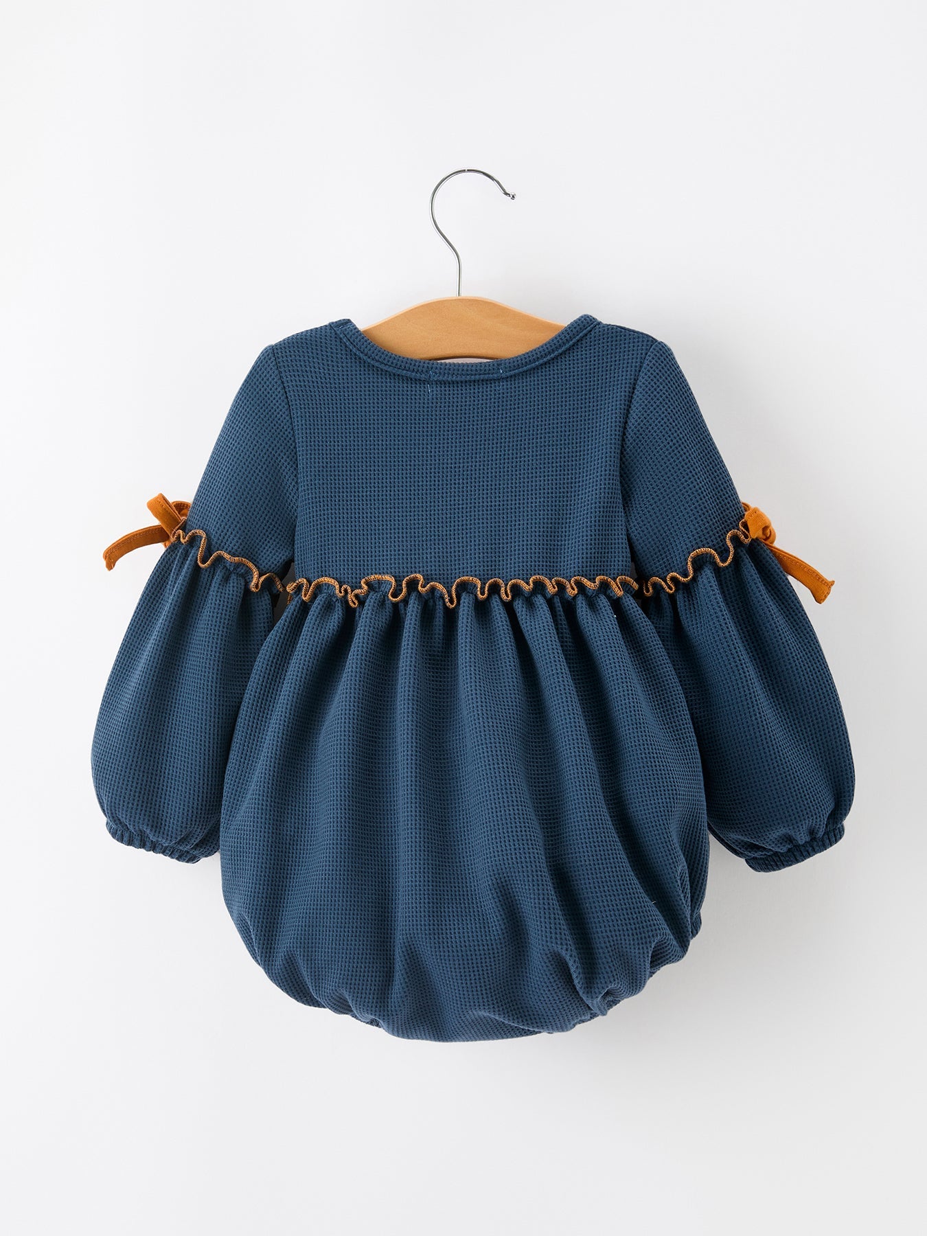 Thanksgiving Fall Turkey Applique Navy Baby Girls Romper