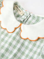 Cotton Girls Dress, Plaid, Smocked, Peter Pan Collar, Pumpkin Bow by Rylee Faith Designs