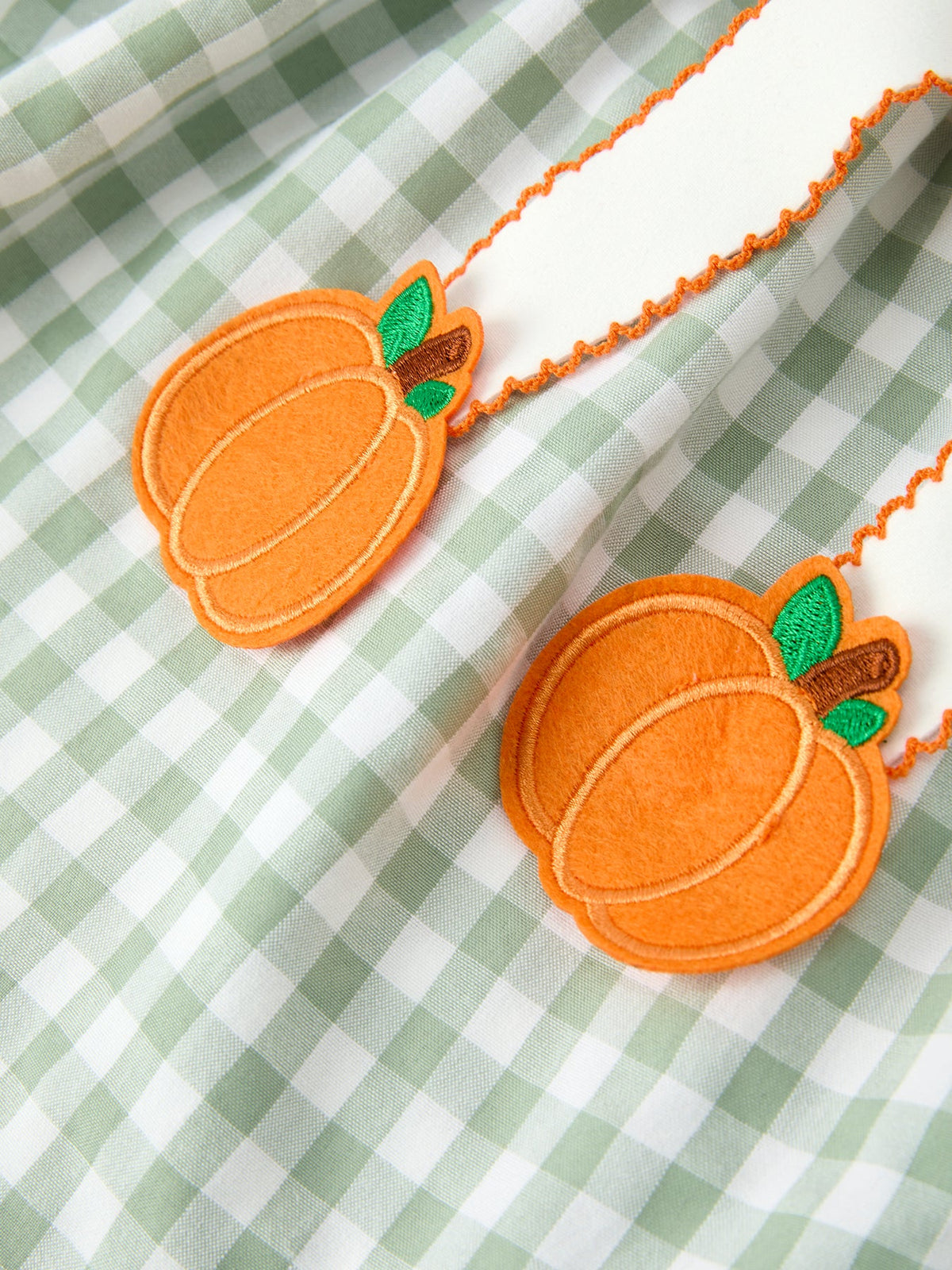 Cotton Girls Dress, Plaid, Smocked, Peter Pan Collar, Pumpkin Bow by Rylee Faith Designs