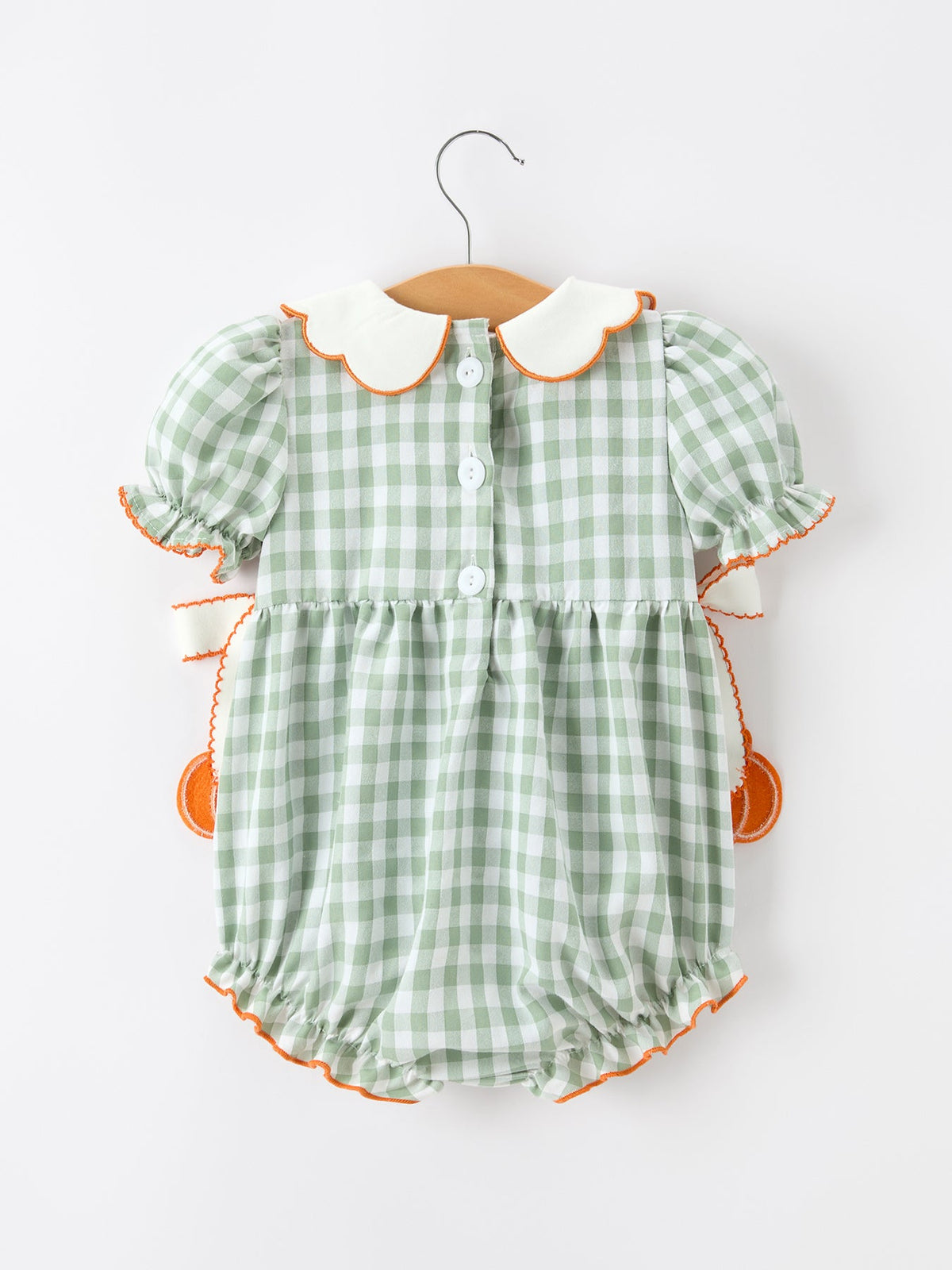 Cotton Romper, Plaid, Pumpkin Bow, Peter Pan Collar by Rylee Faith Designs